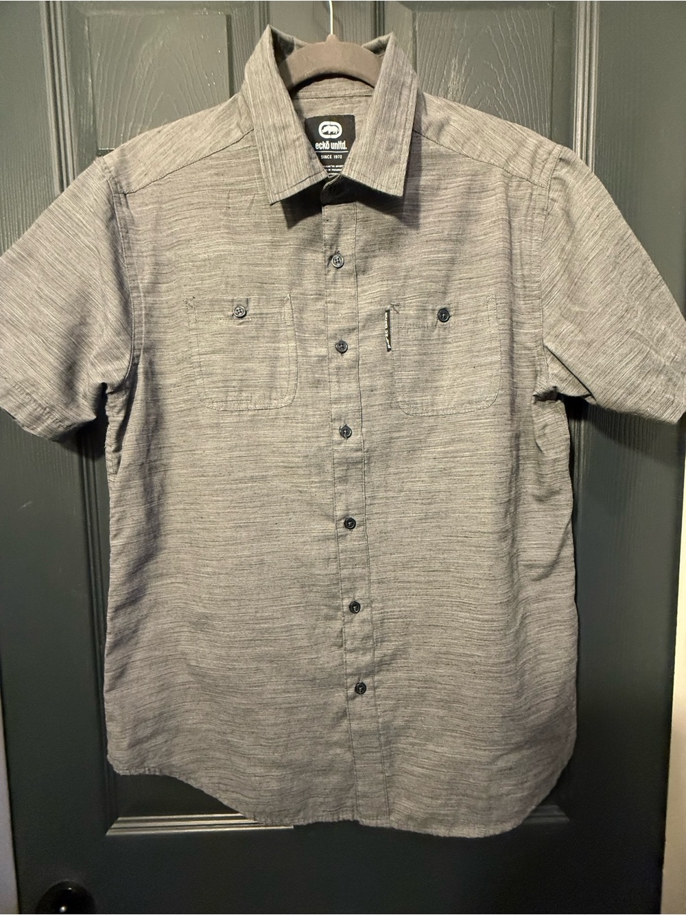 Ecko Unltd Men’s M Gray Short Sleeve Button Up Shirt Dual Pockets Y2K